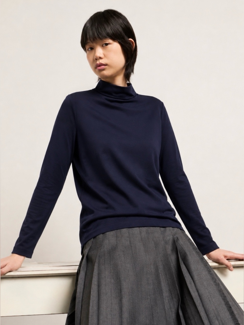 Bryn Walker Mock Neck Pieran Top Nightfall Gray XL Long Sleeve Tunic NWT USA
